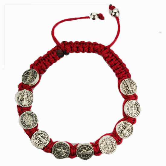 Red St Benedict Medal Cord Bracelet