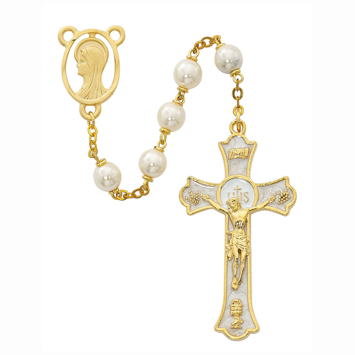 7mm IHS Mass Rosary with Pearl Beads R563HF