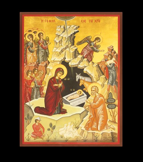 Nativity of the Lord Large Wood Icon with Gold Foil