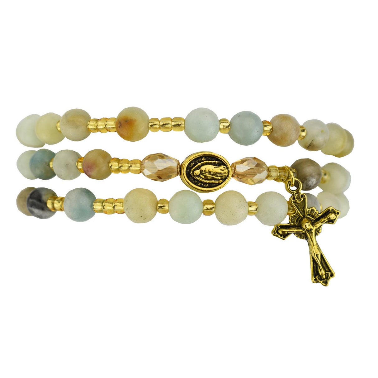 Amazonite Twistable Rosary Bracelet with Our Lady of Guadalupe
