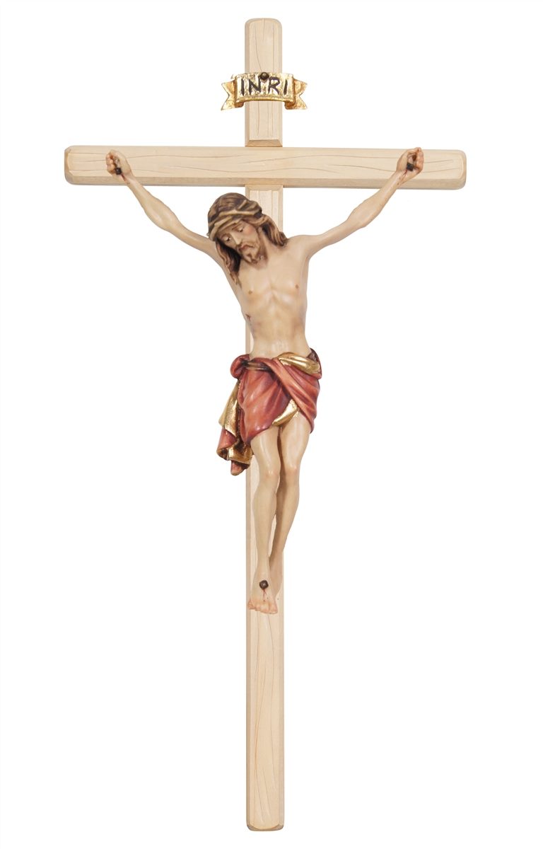 18.5 inch Wood Carved Siena Crucifix in Full Color