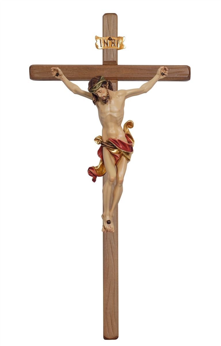 18 inch Italian Wood Carved Leonardo Crucifix - Red Sash