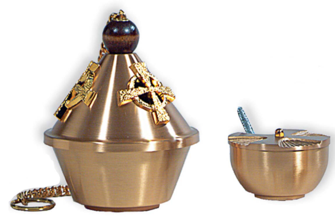 Cone style Celtic Cross Censer & Boat Set 25CEN16