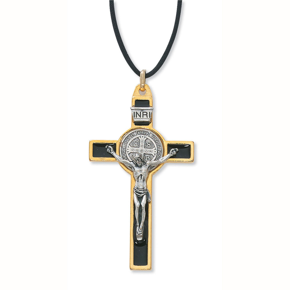 3 inch St. Benedict Crucifix with Gold Edge on Cord