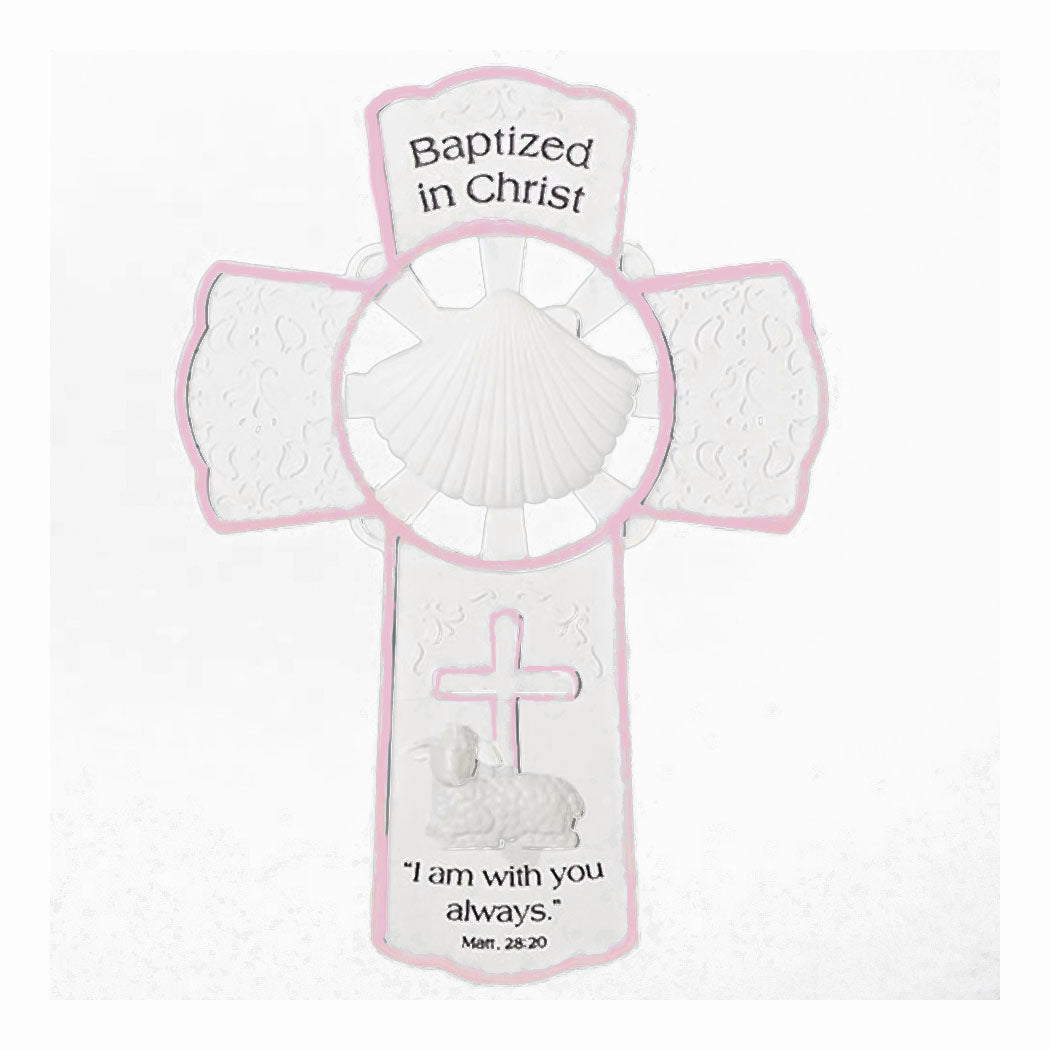 Baptism Wall Cross with Pink Trim for Girls no. 42699
