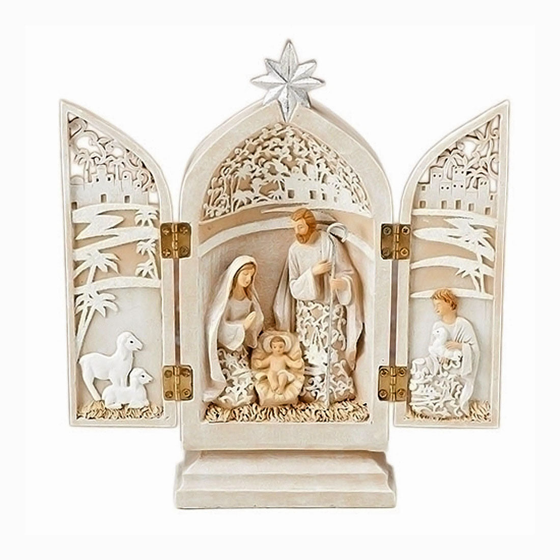 White Papercut Holy Family Nativity Triptych 30172