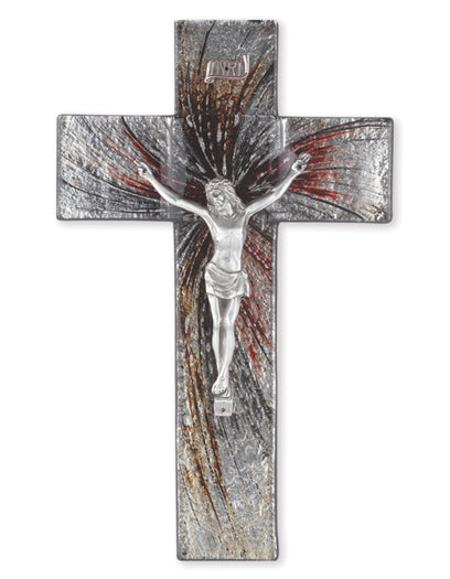 10 inch Silver Glass Crucifix with Pewter Corpus 26P-10SC1