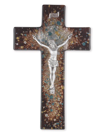 10 inch Brown Speckled Glass Wall Crucifix 26P-10SC5