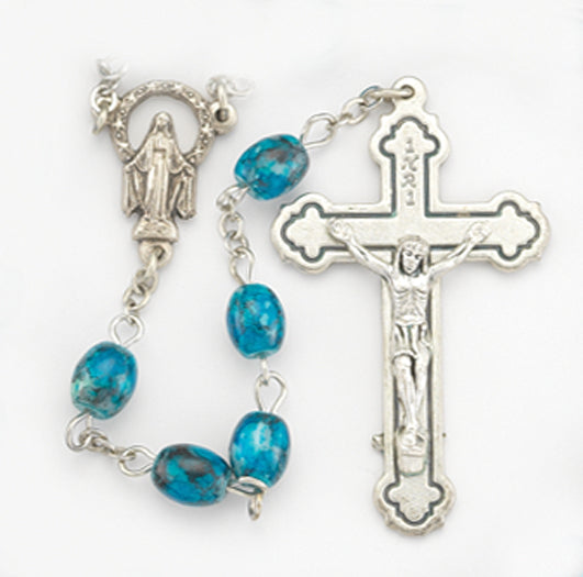 6x8mm Value Dark Blue Glass Marblized Bead Rosary 1170DB