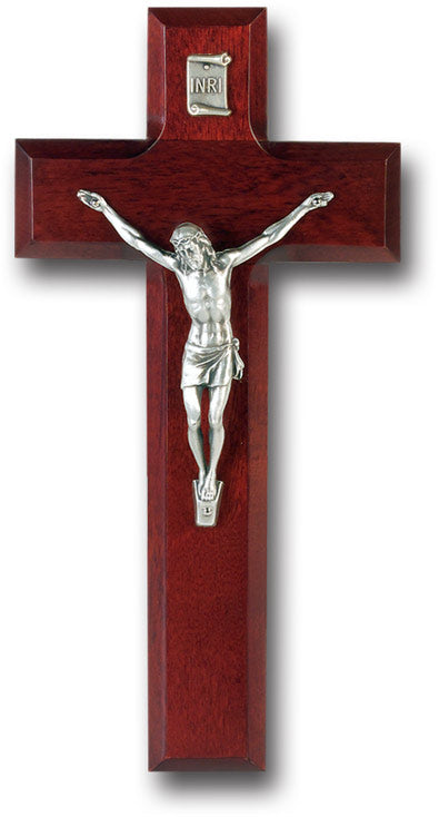 8 inch Dark Cherry Crucifix with SIlver Corpus 11A-8R1