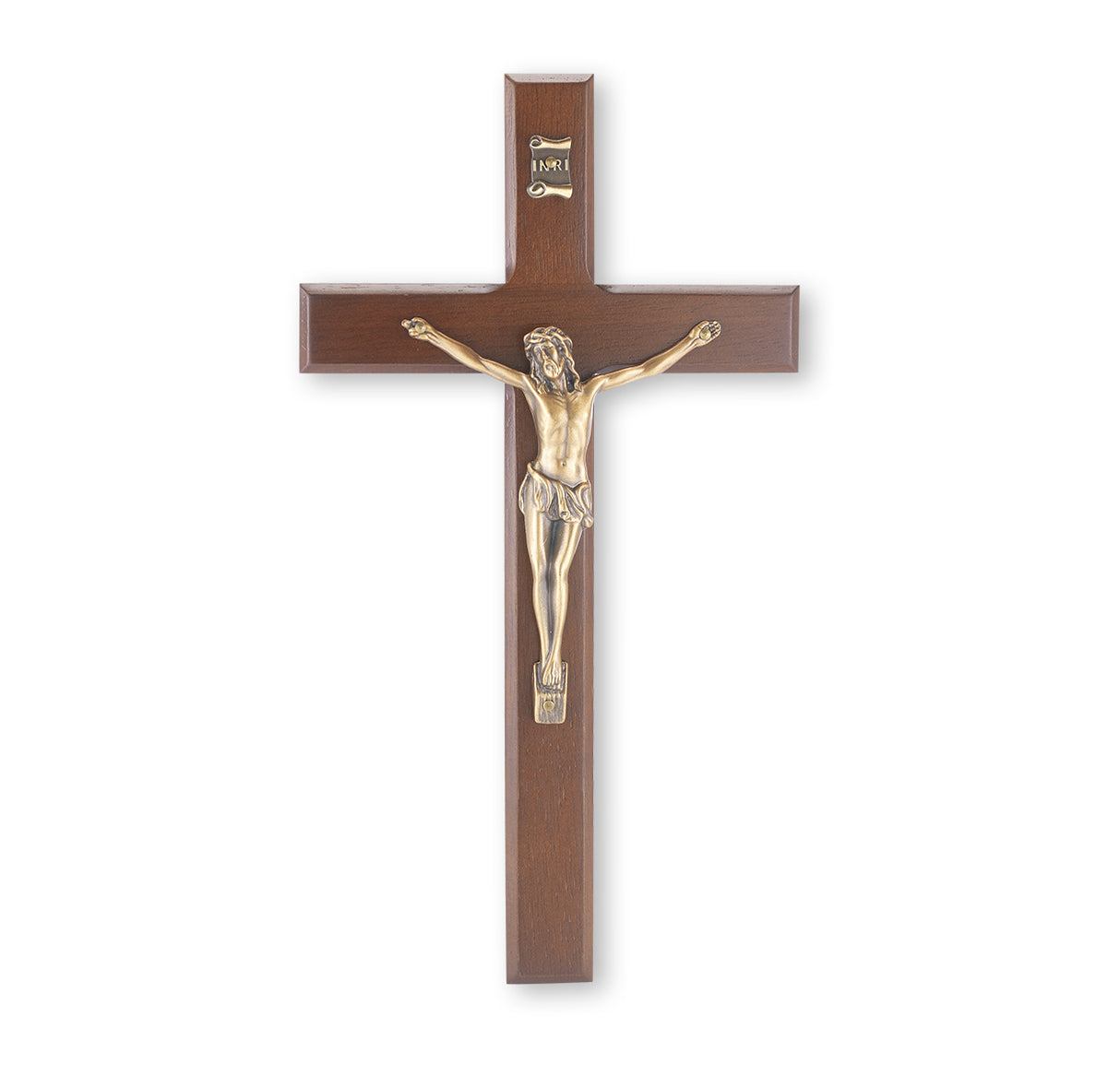 10 inch Walnut Wall Crucifix with Gold 411M-10W23