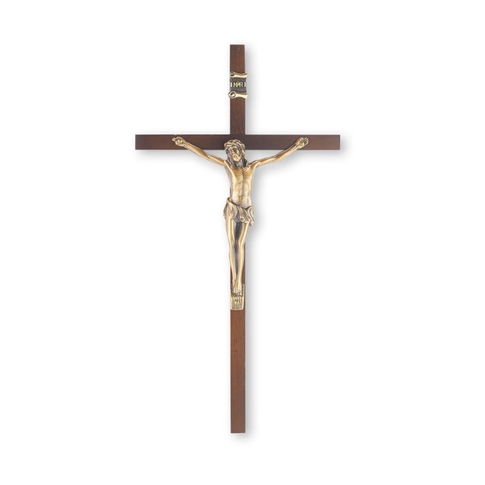 10 inch Walnut Wall Crucifix with Gold 411M-10W22