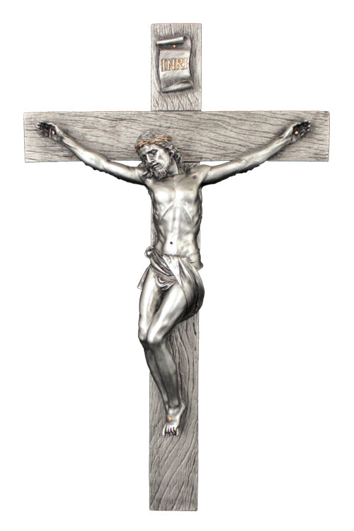 16 inch Pewter Finish Crucifix with Pewter Style Corpus