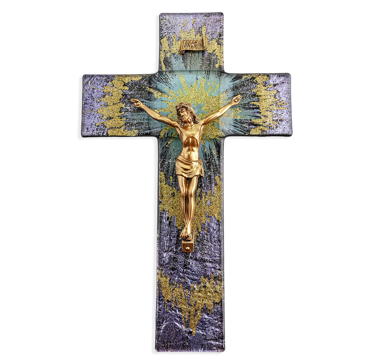 Purple and Gold Glass Wall Crucifix 26M-10SC13