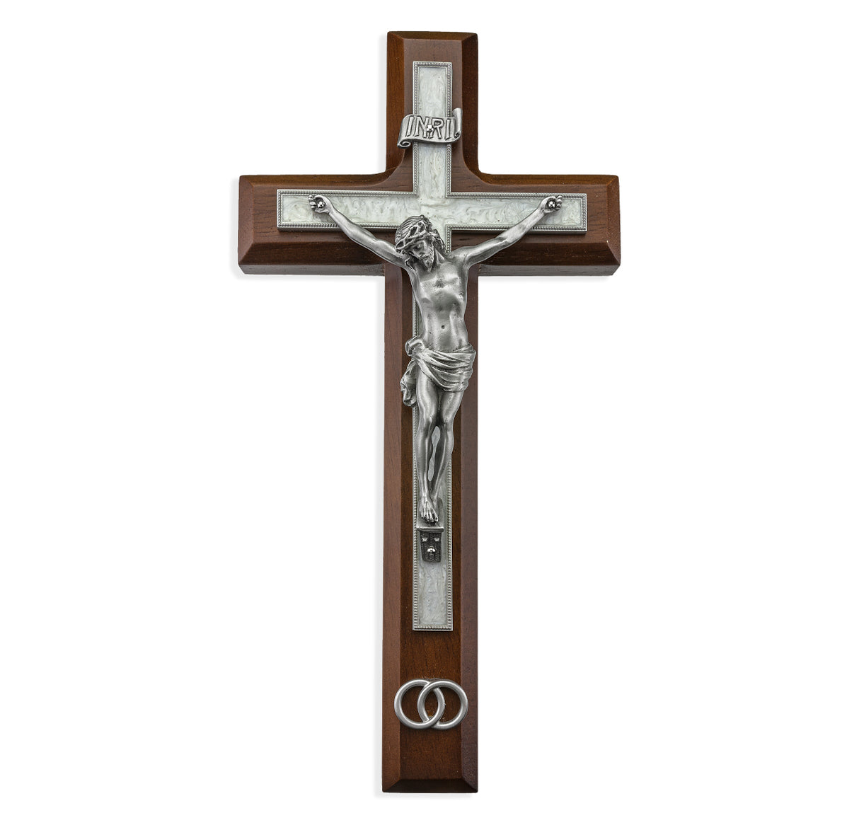 10 inch Pearlized Pewter and Walnut Wedding Crucifix