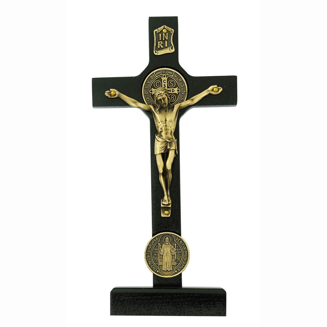8 inch Standing Black Wood St Benedict Crucifix