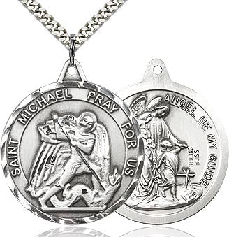 Large Sterling St. Michael & Guardian Angel Pendant 0201RSS24S