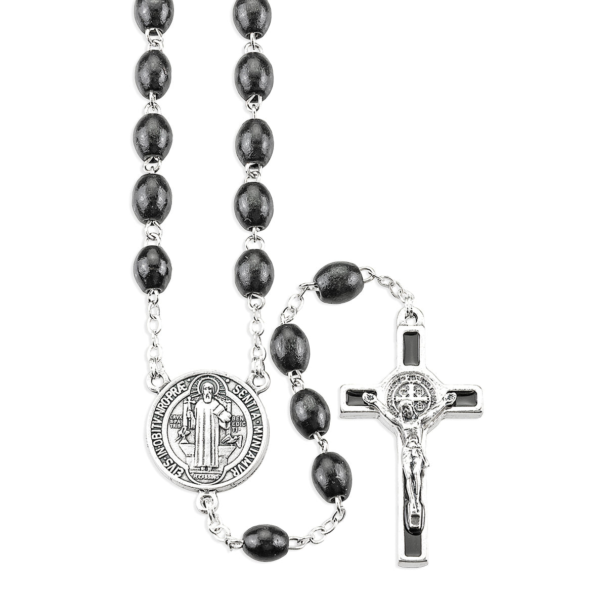 6x9 Black Oval Wood Benedict Rosary 174BK