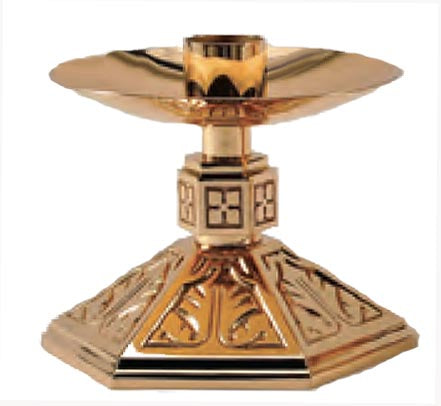 Altar Candle Stick with Hexagon Base - 5.5 inches tall