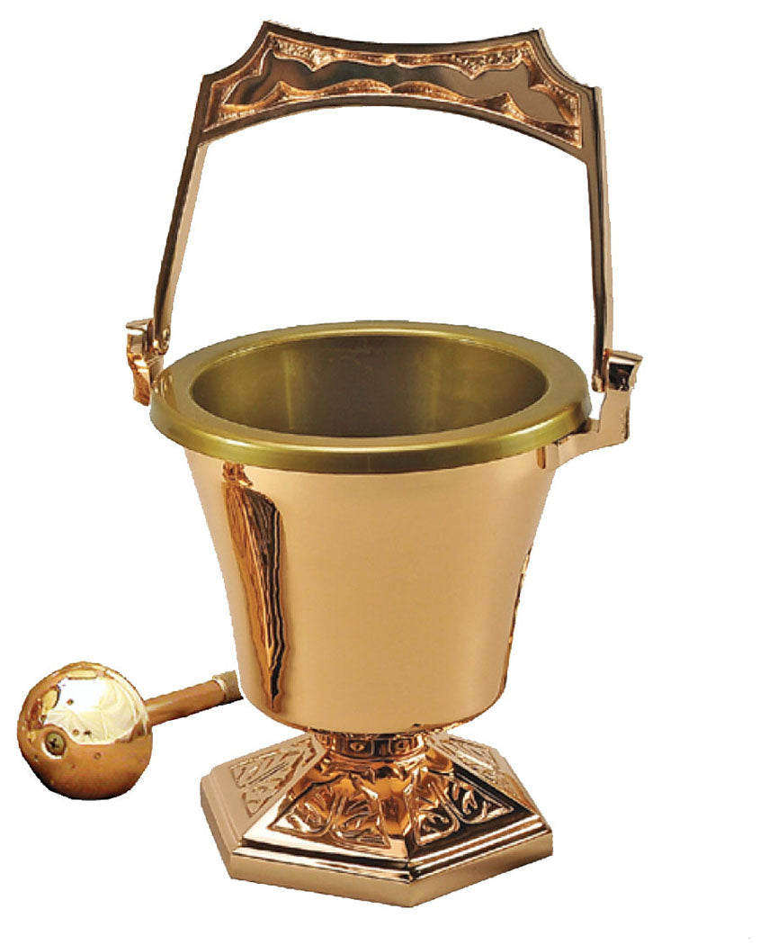 Holy Water Pot & Sprinkler Set with a Hexagon Foot - No. 99PS42