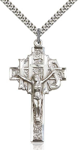 Sterling Silver IHS (Holy Name of Jesus) Crucifix Pendant 0100SS/24S