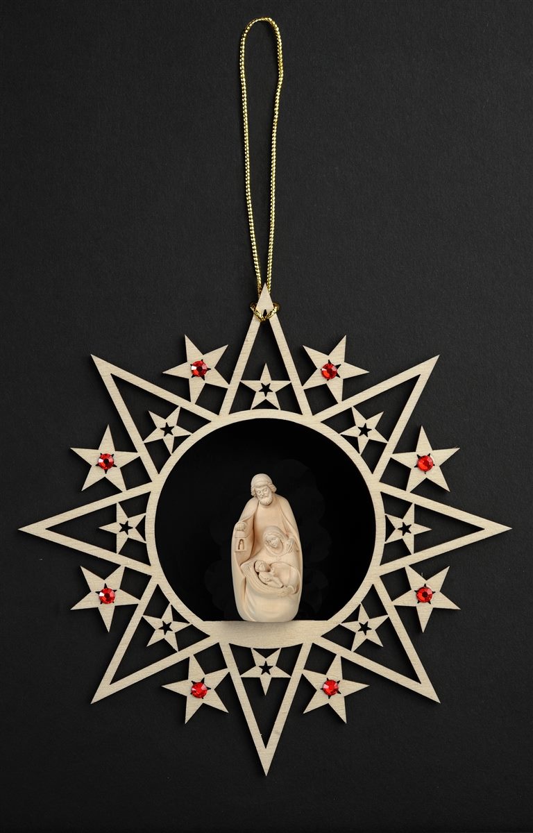 Carved Wood Crib of Peace Nativity Ornament with Swarvorski Crystals