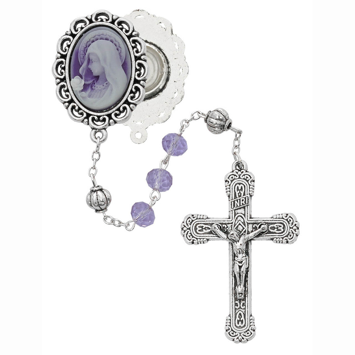 Light Violet Crystal Cameo & Lourdes Water Rosary