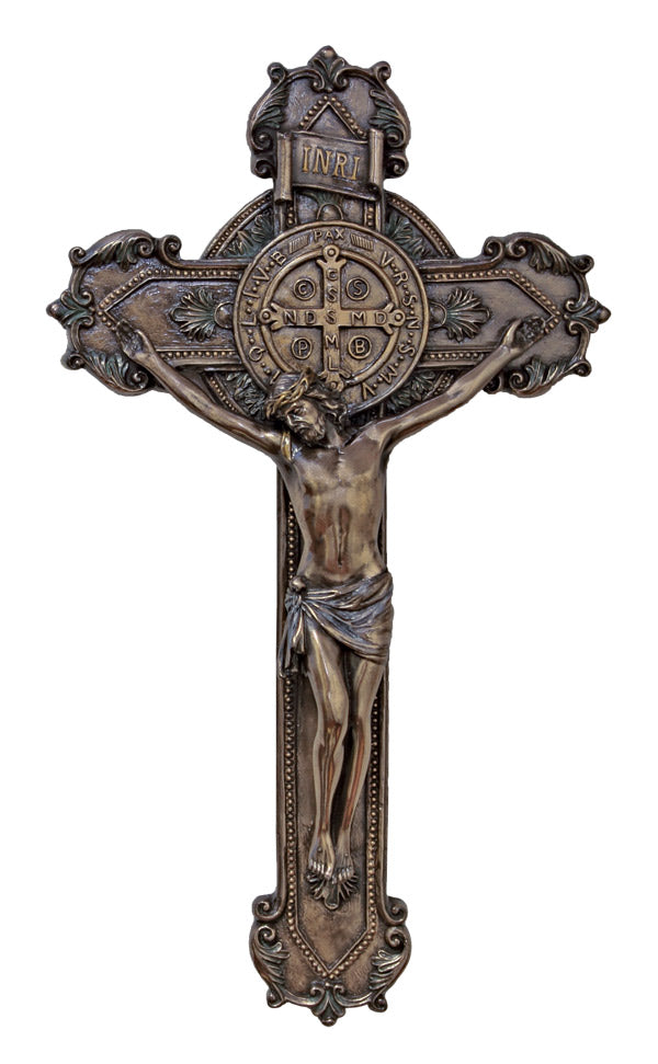 St Benedict Crucifix in Cold-cast Bronze - 11 inches tall