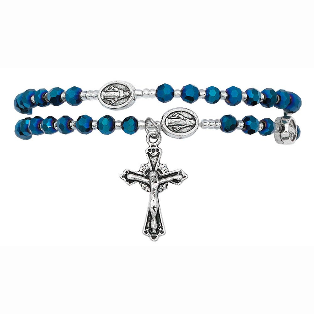 Blue Crystal Miraculous Twistable Rosary Bracelet