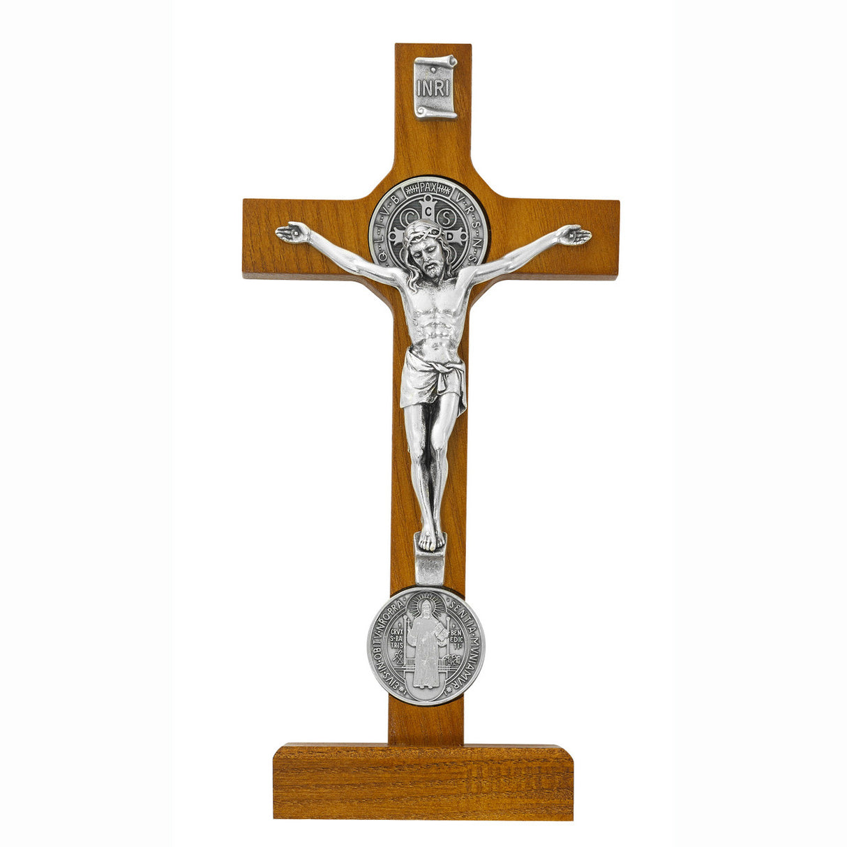 8 inch Standing Walnut St Benedict Crucifix