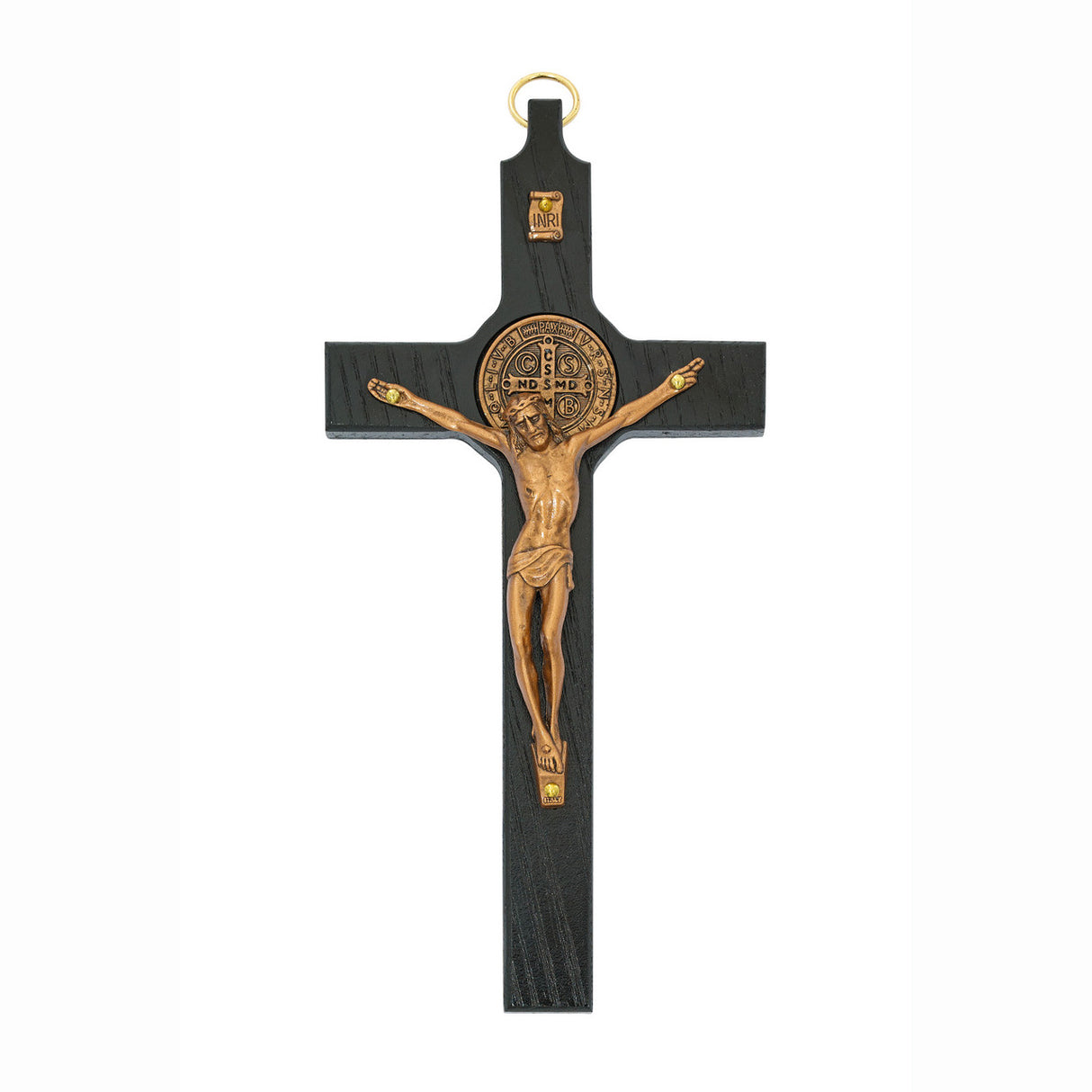 Black Wood Saint Benedict Wall Crucifix with Copper Corpus