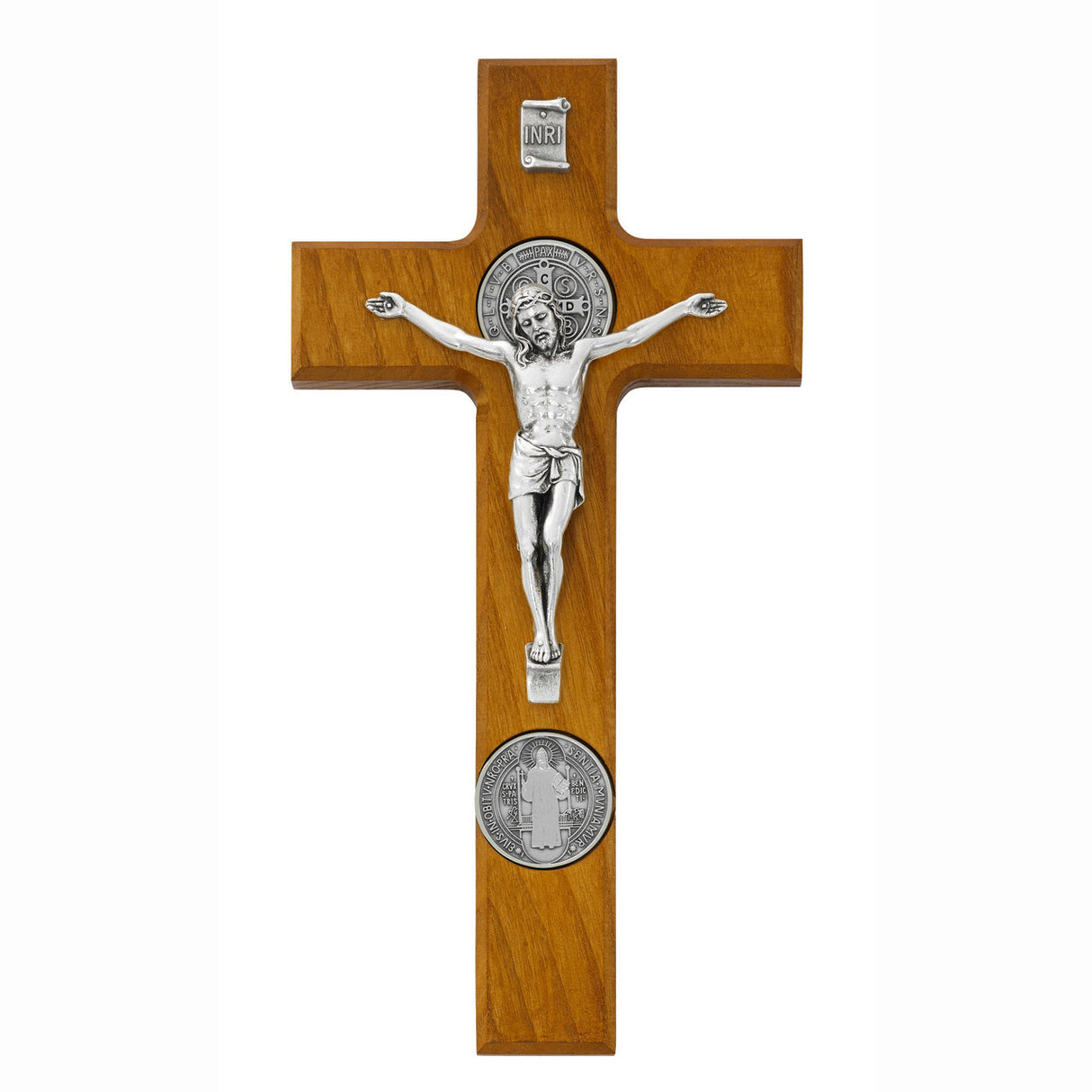 9.5 inch St Benedict Light Walnut Crucifix 80-205