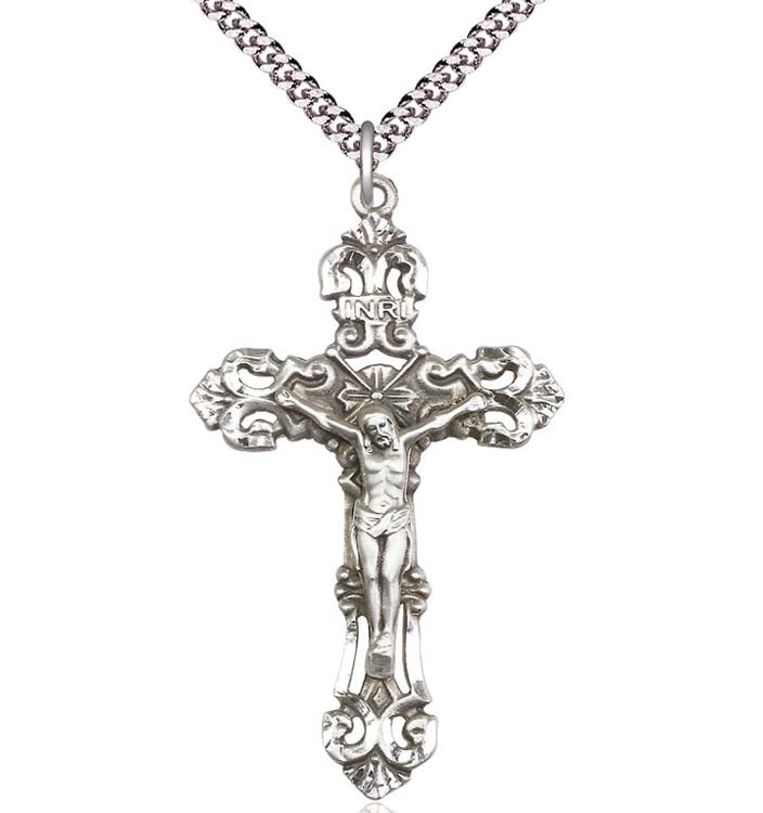 Sterling Silver Large Ornate Crucifix Pendant 0648SS/24S