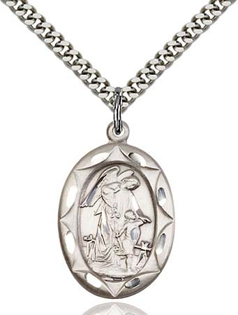 Sterling Silver Large Oval Guardian Angel Pendant 0801ESS/24S