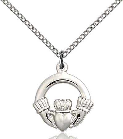 Sterling Silver Claddagh Pendant with 18 inch Stainless Chain 4138SS