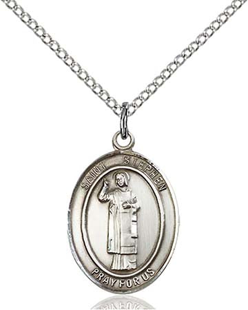 Stering Silver St Stephen Medal on Stainless Steel Chain 8104SS/18S