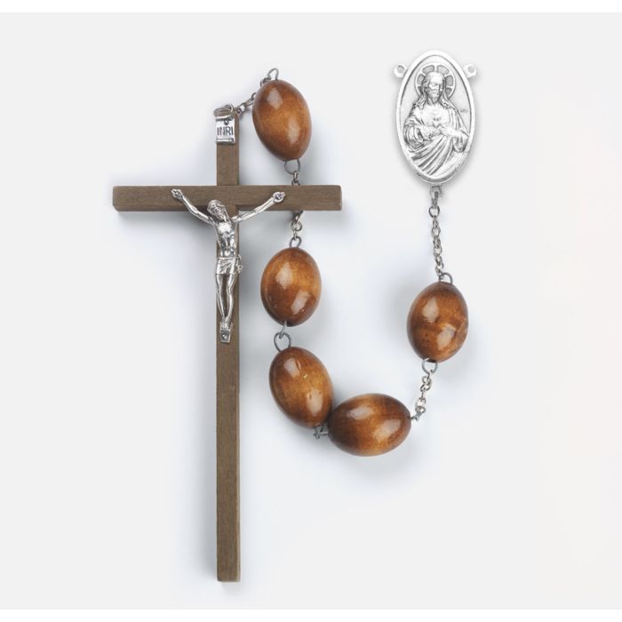 Oval Wood Bead Wall Rosary 049