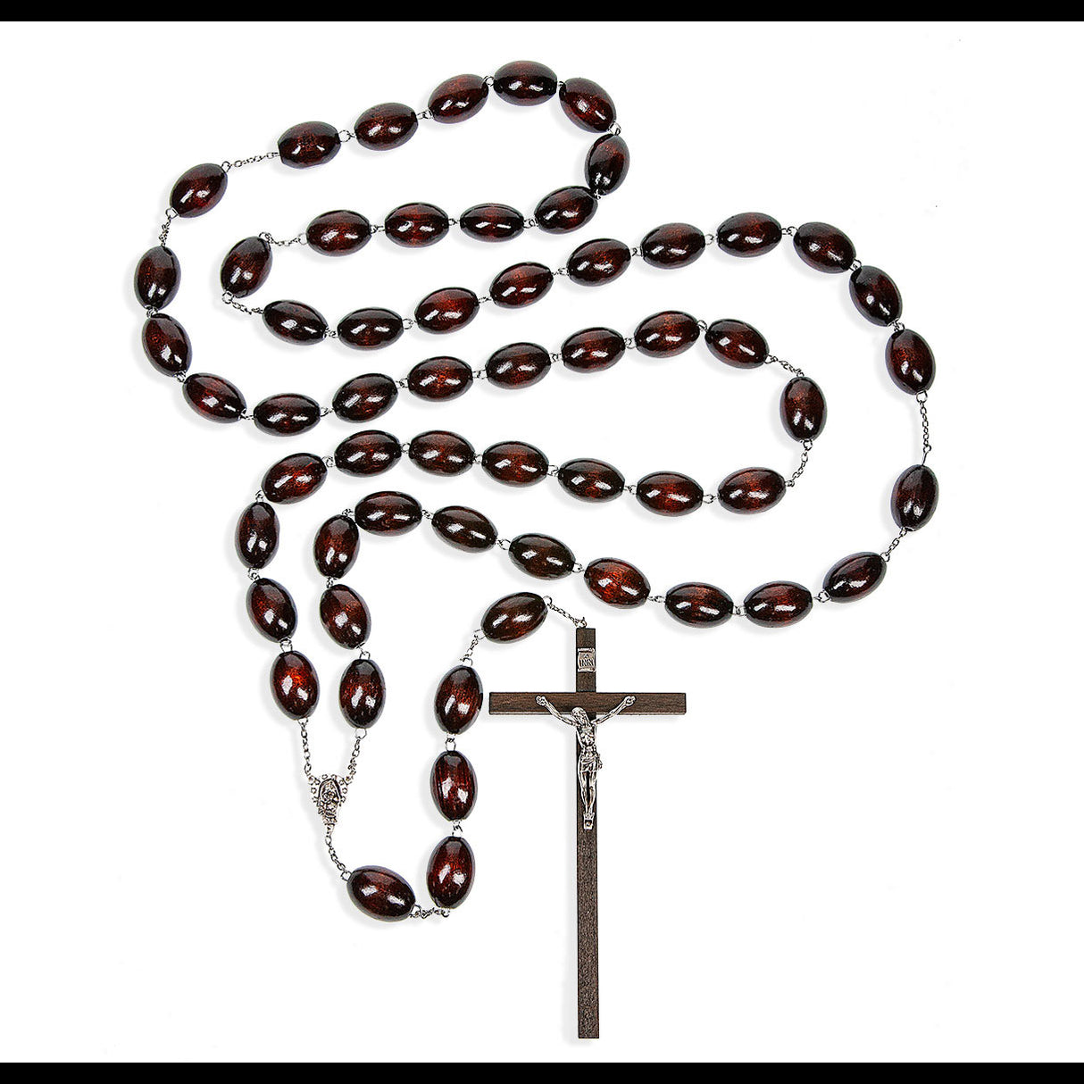 Oval Wood Bead Wall Rosary 049