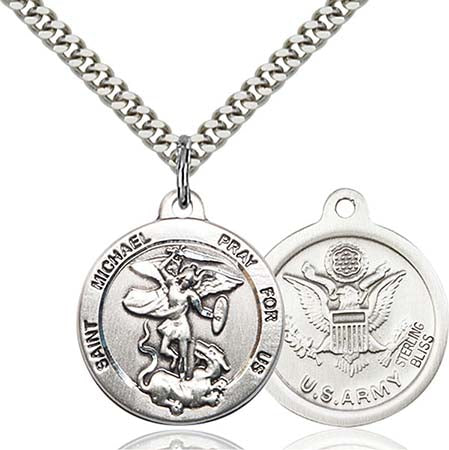 Sterling Silver St. Michael the Archangel Pendant with Army Seal 0342SS2