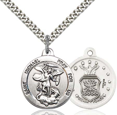 Sterling Silver St. Michael the Archangel Pendant with Air Force Seal 0342SS1