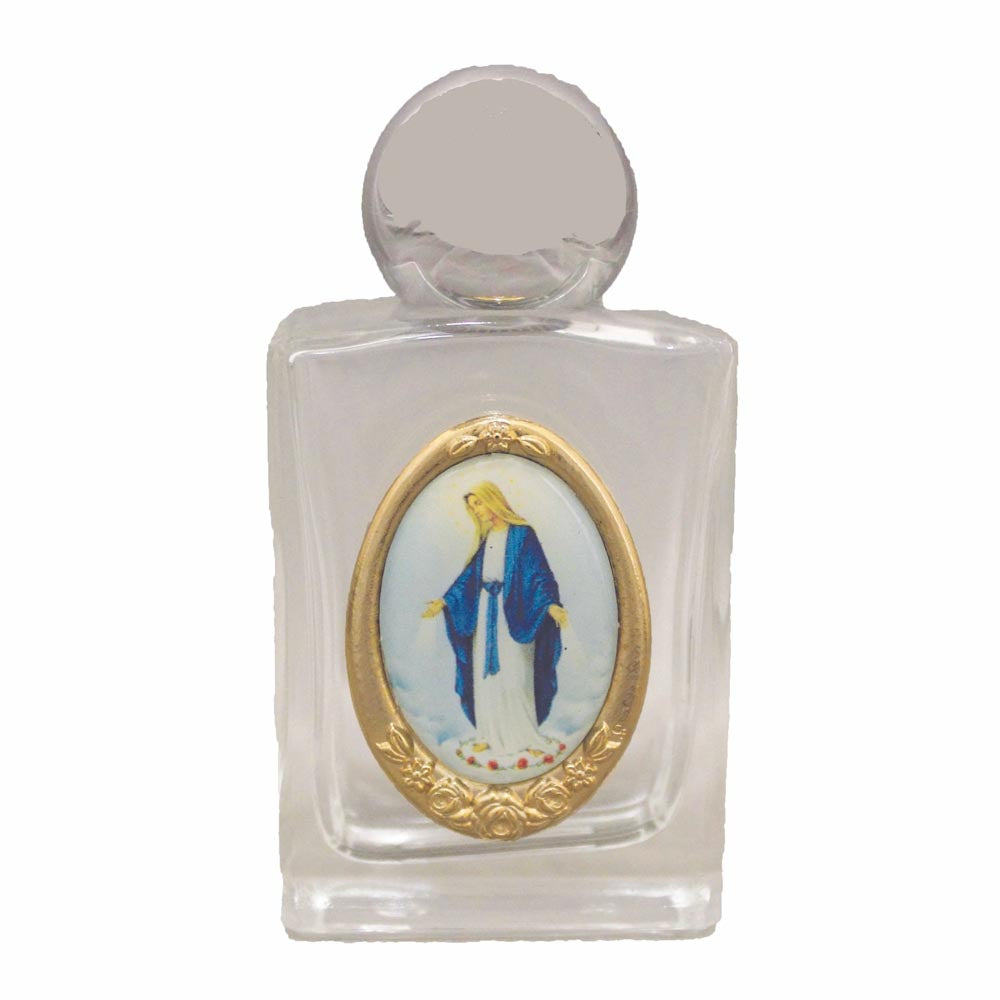 Glass Our Lady of Grace Holy Water Bottle with Color Medallion WB11-LOG