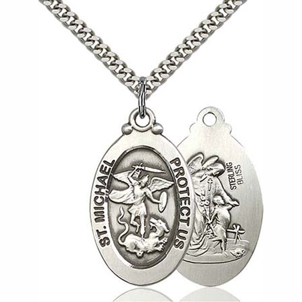 Sterling Oval St Michael & Guardian Angel Necklace 4145RSS/24S