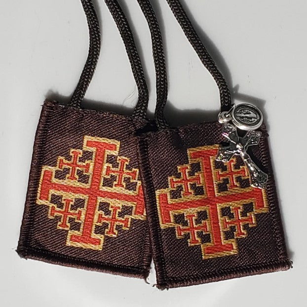 Jerusalem Cross Crusader Brown Scapular