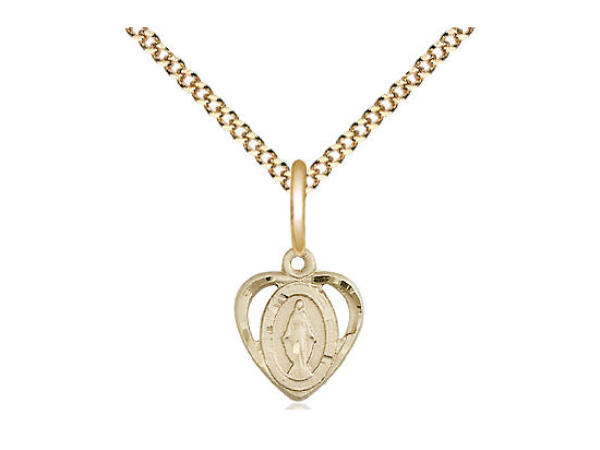 14kt Gold FIlled Miraculous Medal Heart Pendant 5401GF/18G