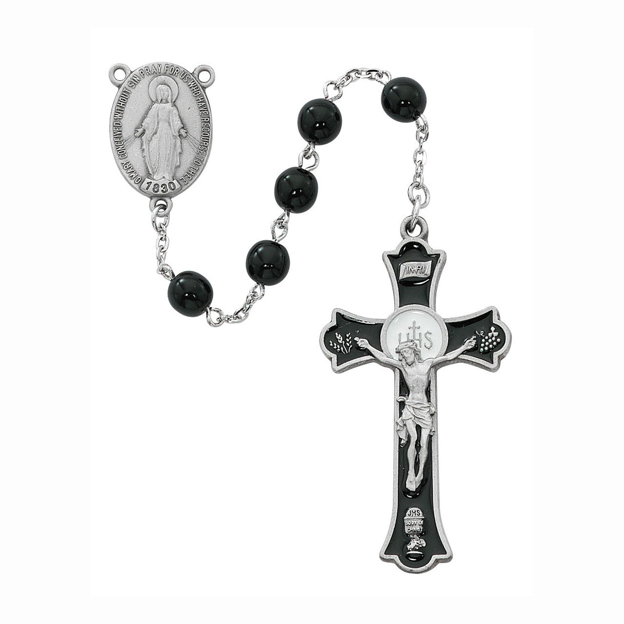 Black Bead Holy Mass Crucifix Rosary - no. R560DF