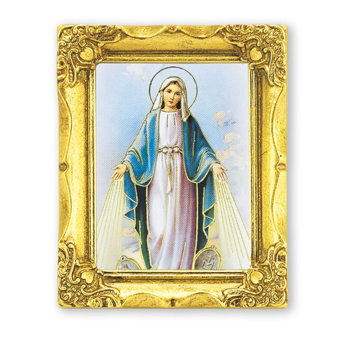 Petite 3x2 inch Our Lady of Miraculaous Medal Gold Framed Print