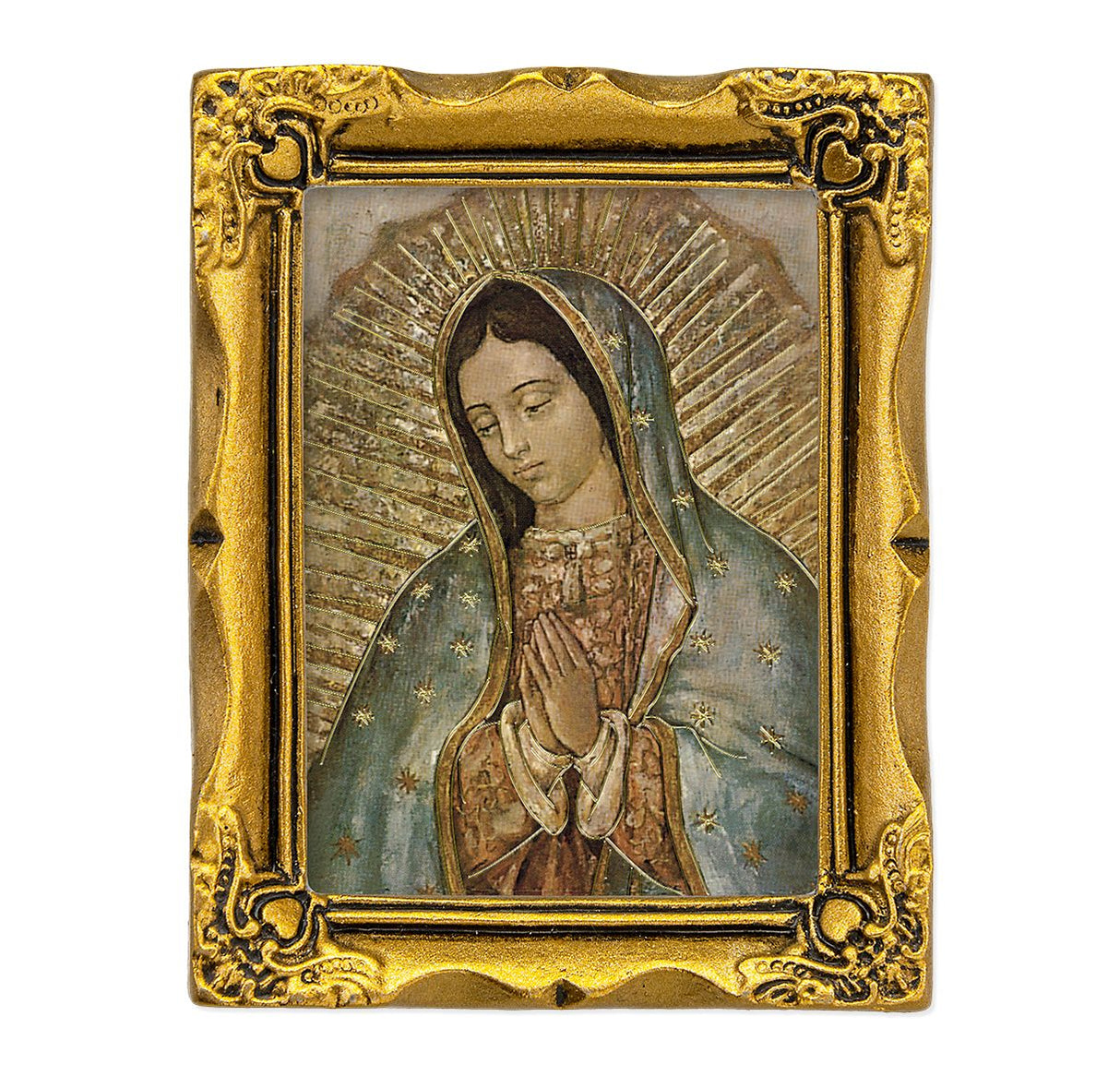 Petite 3x2 inch Our Lady of Guadalupe Bust in Gold Framed