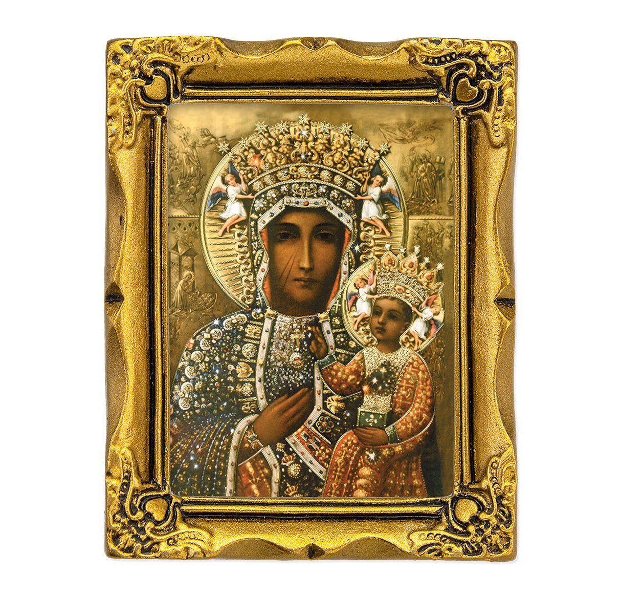 Petite 3x2 inch Our Lady of Czestochowa in Gold Framed