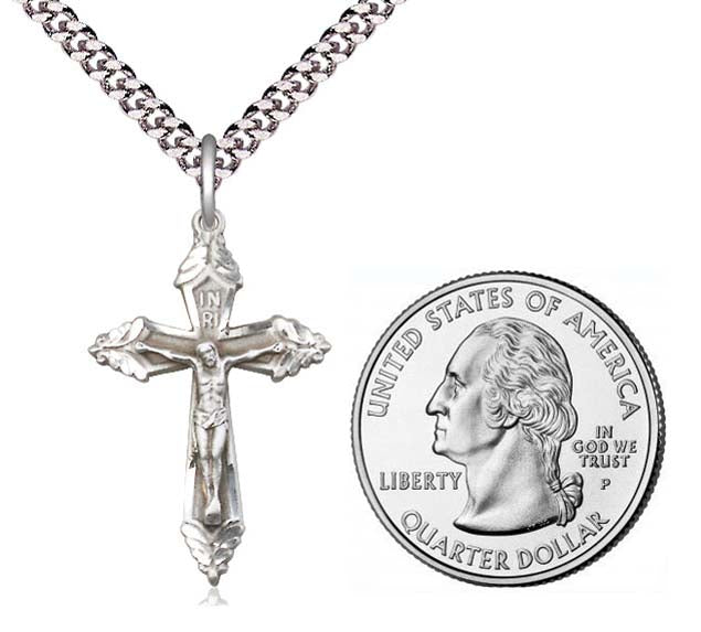 Sterling Silver 1-1/8 inch Leaf Edge Crucifix 0665SS/18S