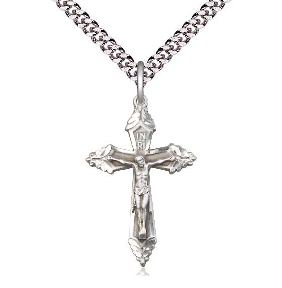 Sterling Silver 1-1/8 inch Leaf Edge Crucifix 0665SS/18S